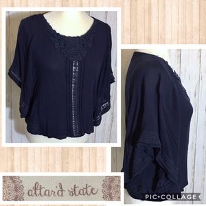 Altar'd State Navy Crochet Detail Blouse